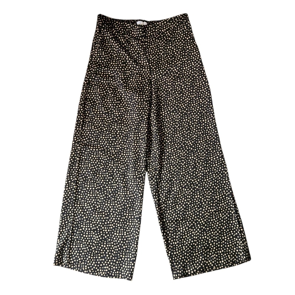 LOFT Pants  Black & Tan Polka Dot Wide Leg Pants‎ Size M Pockets Satin Women's